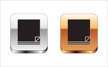 Beyaz arka planda yalıtılmış Siyah Dosya belge simgesi. Denetim listesi simgesi. İş konsepti. Gümüş-altın kare düğme. Vektör İllüstrasyonu