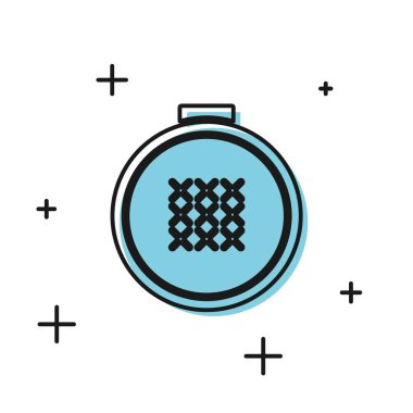 Siyah Yuvarlak ayarlanabilir nakış çember ikonu beyaz arka plan üzerinde izole. Nakış için iplik ve iğne. Vektör İllüstrasyonu