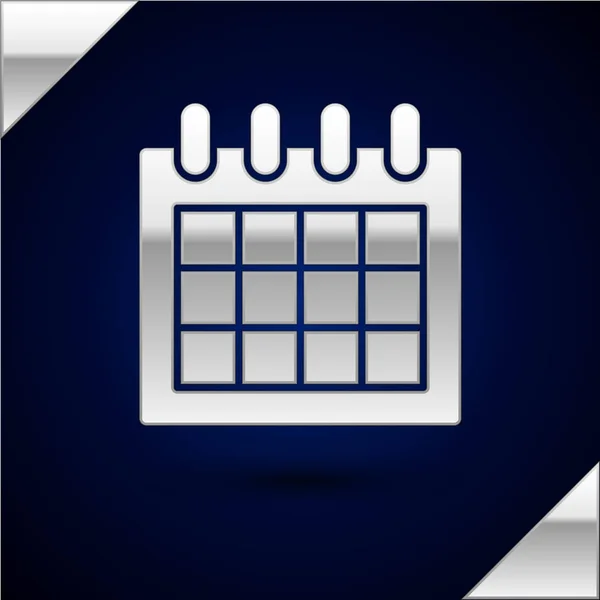 Icône calendrier argent isolé sur fond bleu foncé. Symbole de rappel d'événement. Illustration vectorielle — Image vectorielle