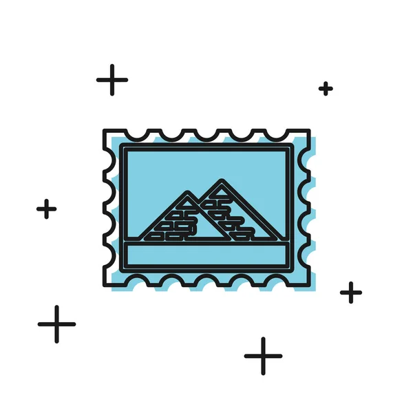 Carimbo postal preto e ícone pirâmides Egito isolado no fundo branco. Ilustração vetorial —  Vetores de Stock