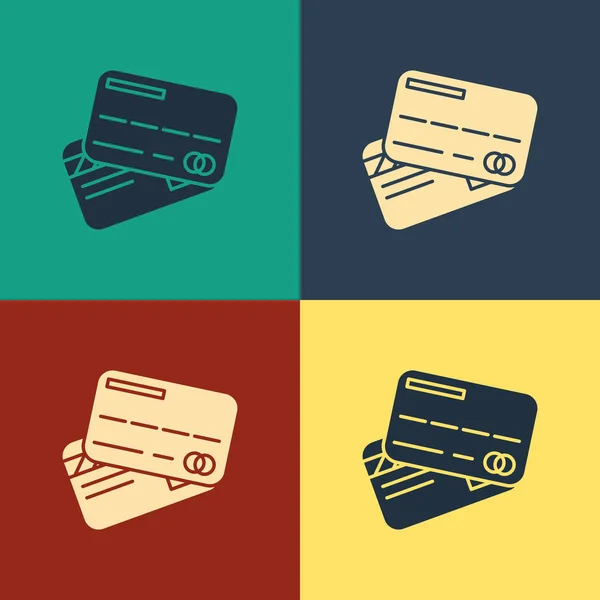 Color Icono de tarjeta de crédito aislado sobre fondo de color. Pago en línea. Retiro de efectivo. Operaciones financieras. Señal de compra. Dibujo de estilo vintage. Ilustración vectorial — Vector de stock