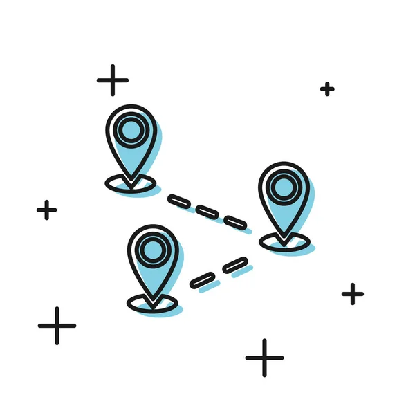 Icono de ubicación de ruta negra aislado sobre fondo blanco. Señal de mapa. Concepto de camino o camino. Navegador GPS. Ilustración vectorial — Vector de stock