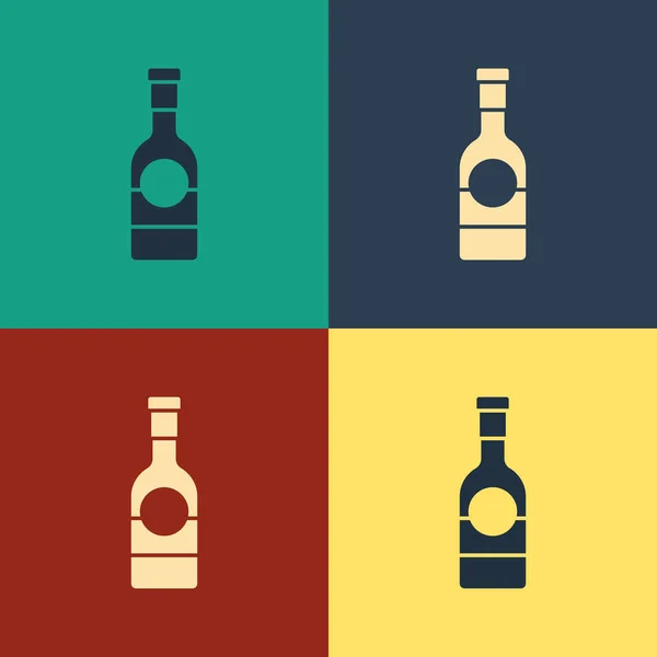 Color Icono de botella de champán aislado sobre fondo de color. Dibujo de estilo vintage. Ilustración vectorial — Vector de stock