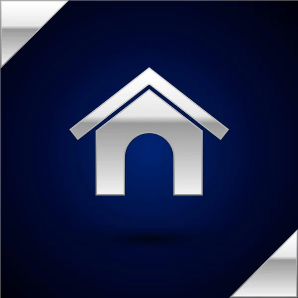Icône Silver Dog house isolée sur fond bleu foncé. Chenil pour chien. Illustration vectorielle — Image vectorielle