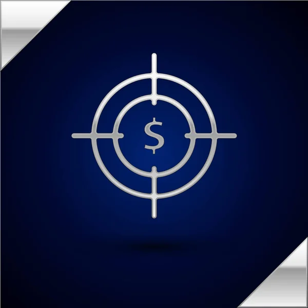 Silver Target with dollar symbol icon isolated on dark blue background. Investment target icon. Successful business concept. Cash or Money sign. Vector Illustration — Stock Vector