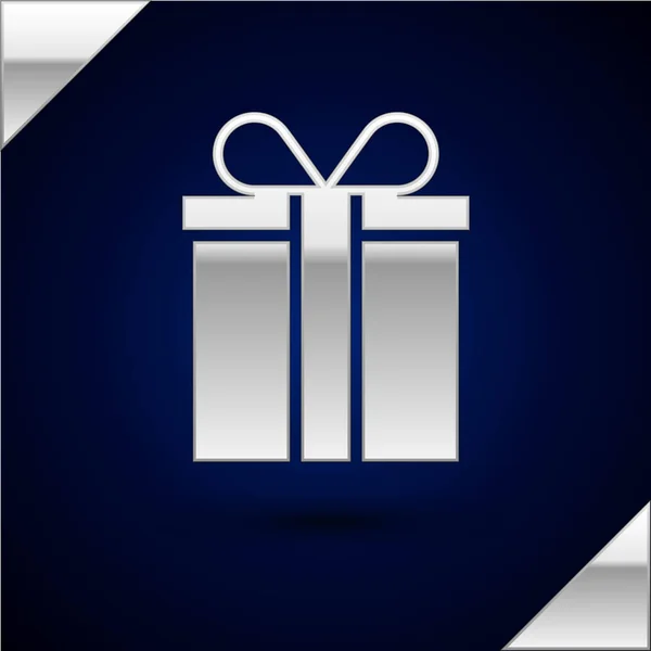 Silver Gift box icon isolated on dark blue background. Vector Illustration — Stock Vector