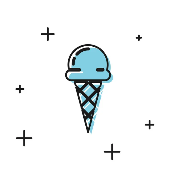 Black Ice Cream in wafel kegel icoon geïsoleerd op witte achtergrond. Zoete symbool. Vector illustratie — Stockvector