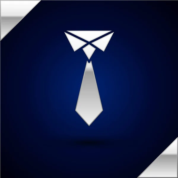 Icône Silver Tie isolée sur fond bleu foncé. Cravate et cravate symbole. Illustration vectorielle — Image vectorielle