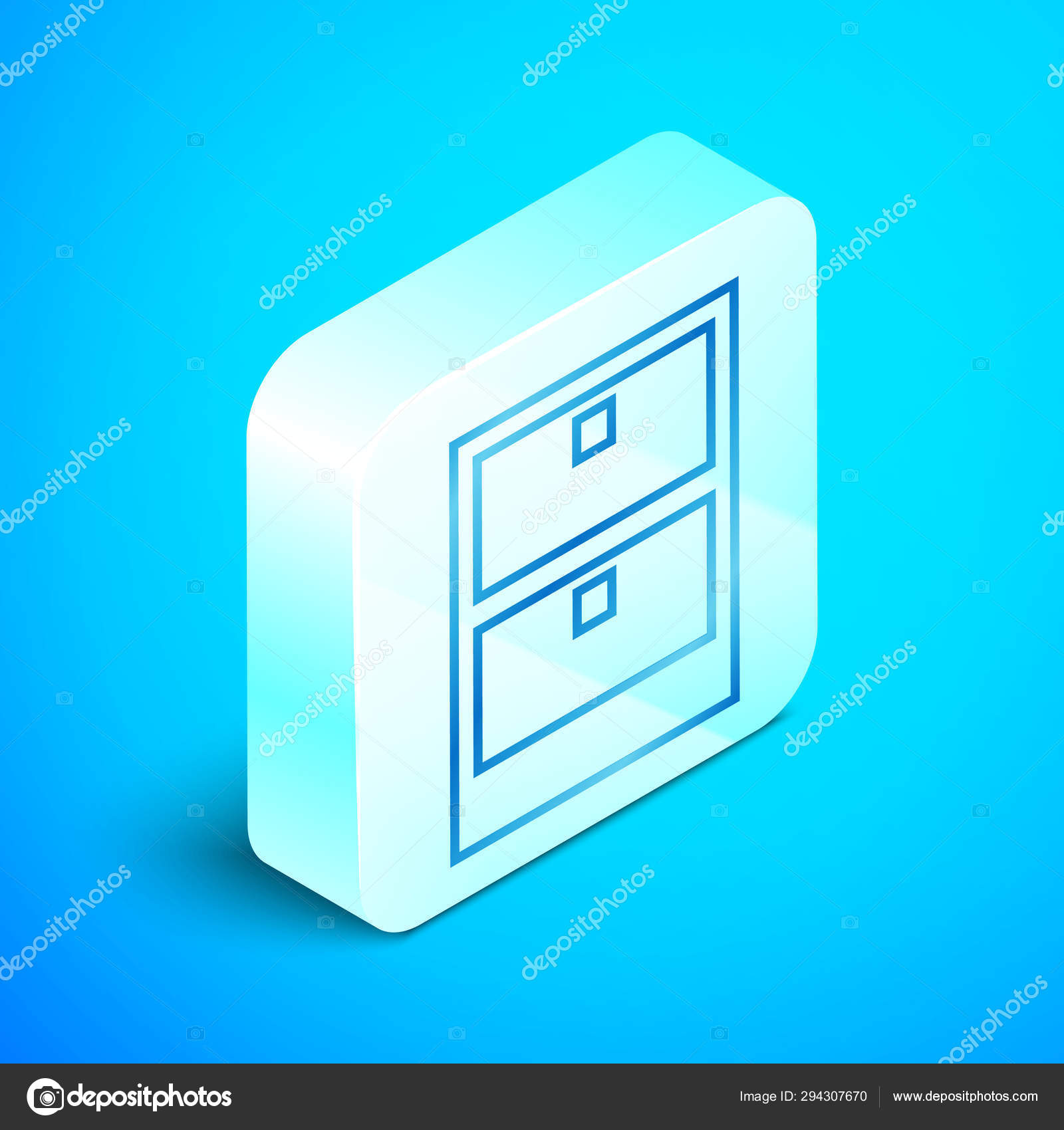 Isometric Line Archive Papers Drawer Icon Isolated On Blue