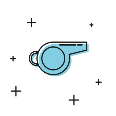 Siyah Düdük simgesi beyaz arka planda yalıtılmış. Hakem sembolü. Fitness ve spor işareti. Vektör İllüstrasyonu