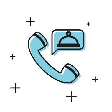 Siyah Gıda sipariş simgesi beyaz arka plan üzerinde izole. Cep telefonu ile sipariş. Restoran gıda dağıtım konsepti. Vektör İllüstrasyonu