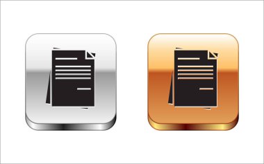 Beyaz arka planda yalıtılmış Siyah Dosya belge simgesi. Denetim listesi simgesi. İş konsepti. Gümüş-altın kare düğme. Vektör İllüstrasyonu