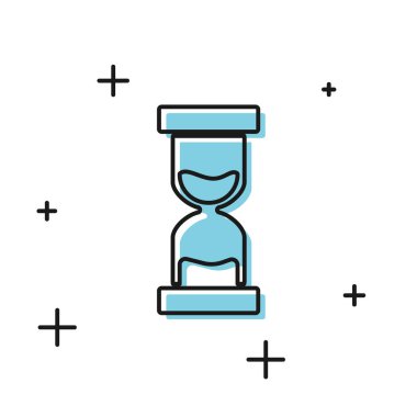 Beyaz arka plan üzerinde izole akan kum simgesi ile Siyah Eski kum saati. Kum saati işareti. İş ve zaman yönetimi kavramı. Vektör İllüstrasyonu