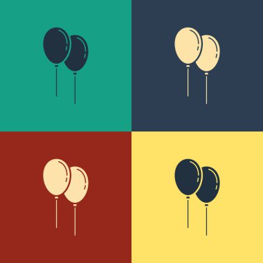 Renk arka planda yalıtılmış şerit simgesi olan Renkli Balonlar. Vintage tarzı çizim. Vektör İllüstrasyonu