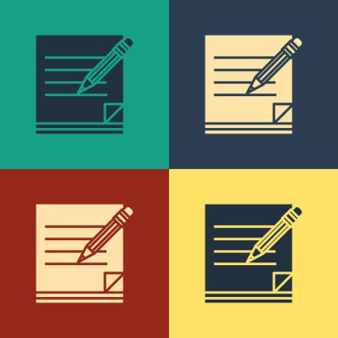 Renk arka planda yalıtılmış silgi simgesi ile Renk Boş dizüstü ve kalem. Kağıt ve kalem. Vintage tarzı çizim. Vektör İllüstrasyonu