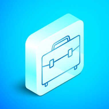 İzometrik çizgi Mavi arka plan üzerinde izole akan kum simgesi ile eski kum saati. Kum saati işareti. İş ve zaman yönetimi kavramı. Gümüş kare düğme. Vektör İllüstrasyonu