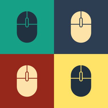 Renkli Bilgisayar fare simgesi renk arka planda yalıtılmış. Tekerlek sembolü ile optik. Vintage tarzı çizim. Vektör İllüstrasyonu