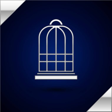 Koyu mavi arka planda izole kuşlar simgesi için Gümüş Kafes. Vektör İllüstrasyonu