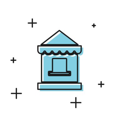 Siyah Bilet gişe simgesi beyaz arka plan üzerinde izole. Konumlar ve spor için bilet satışı için bilet standı. Vektör İllüstrasyonu