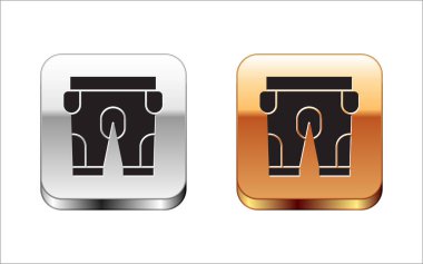 Siyah Amerikan futbol şort simgesi beyaz arka plan üzerinde izole. Futbol üniforması işareti. Gümüş-altın kare düğme. Vektör İllüstrasyonu