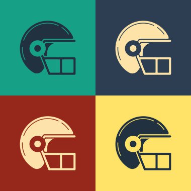 Renk Amerikan futbolu kask simgesi renk arka planda izole. Vintage tarzı çizim. Vektör İllüstrasyonu