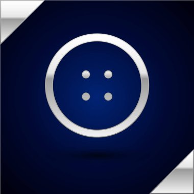 Koyu mavi arka plan üzerinde izole giysi simgesi için Gümüş Dikiş düğmesi. Giyim düğmesi. Vektör İllüstrasyonu