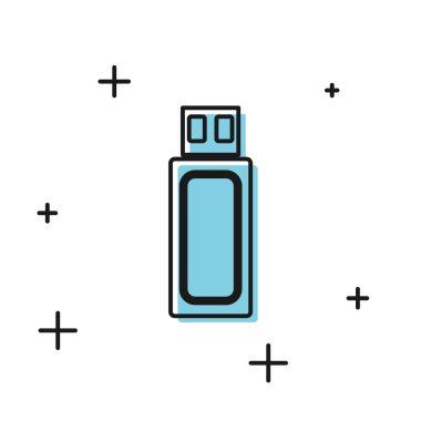 Siyah USB flash disk simgesi beyaz arkaplanda izole edildi. Vektör İllüstrasyonu