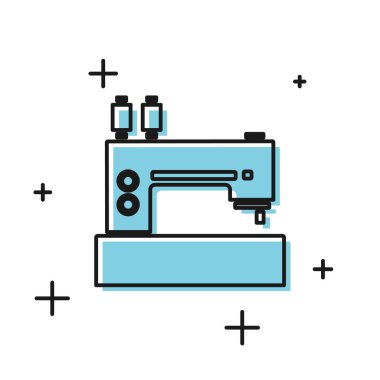 Siyah Dikiş makinesi simgesi beyaz arka plan üzerinde izole. Vektör İllüstrasyonu
