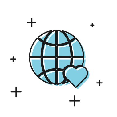 Siyah Kalp dünya - beyaz arka plan izole aşk simgesi. Vektör İllüstrasyonu