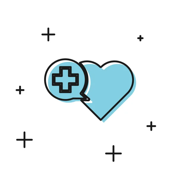 Zwart Hart met een kruis pictogram geïsoleerd op witte achtergrond. Eerste hulp. Gezondheidszorg, medische en apotheek teken. Vector Illustratie — Stockvector