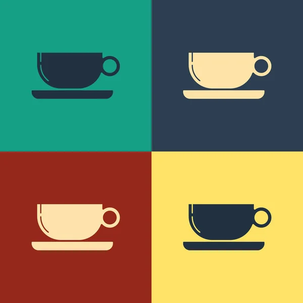 Couleur tasse à café icône plate isolée sur fond de couleur. Une tasse de thé. Café chaud. Dessin style vintage. Illustration vectorielle — Image vectorielle