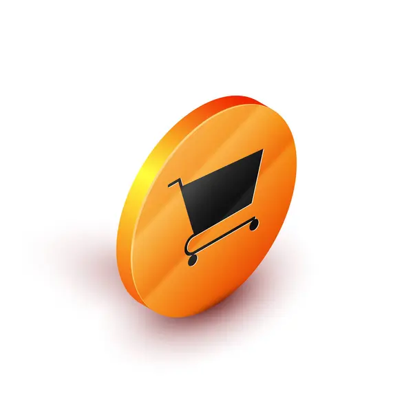 Isométrique panier icône isolé sur fond blanc. Concept d'achat en ligne. Panneau de service de livraison. Symbole de panier de supermarché. Bouton rond orange. Illustration vectorielle — Image vectorielle