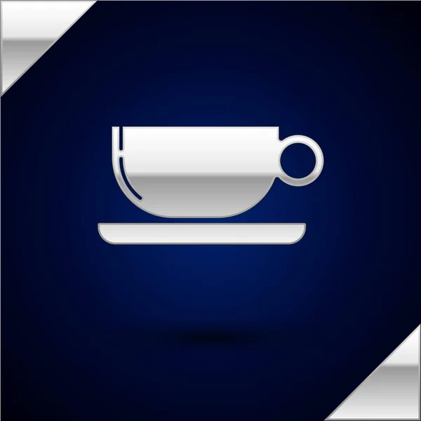 Gümüş Kahve fincan düz simgesi koyu mavi arka plan izole. Çay bardağı. Sıcak içecek kahve. Vektör İllüstrasyonu — Stok Vektör