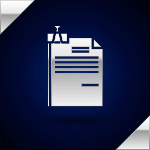 Documento de archivo de plata y el icono del clip aglutinante aislado sobre fondo azul oscuro. Icono de lista de verificación. Concepto de negocio. Ilustración vectorial — Vector de stock