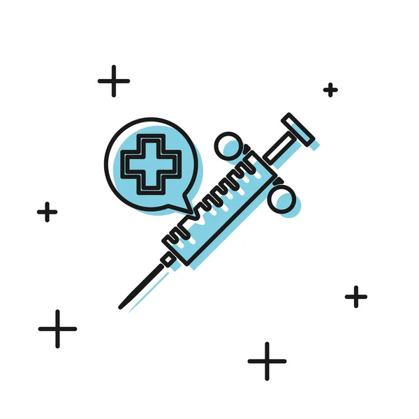 Jeringa médica negra con icono de aguja aislado sobre fondo blanco. Vacunación, inyección, vacuna, concepto de insulina. Ilustración vectorial — Vector de stock