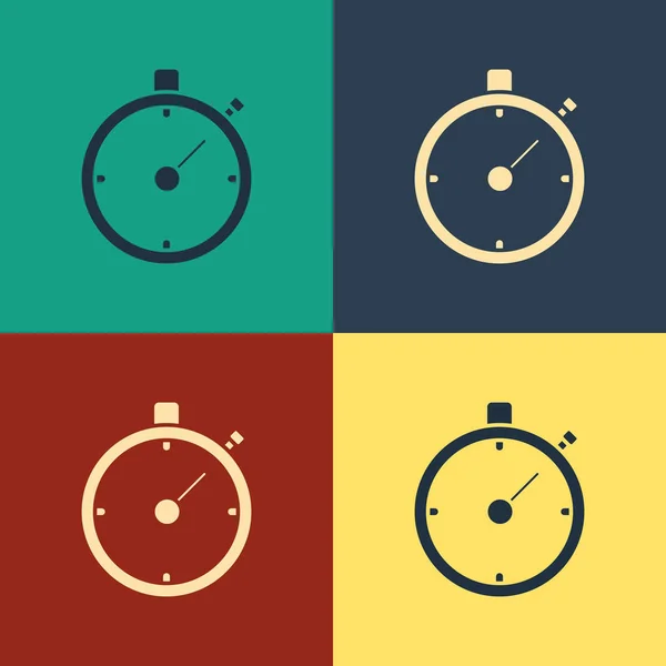 Kleur stopwatch pictogram geïsoleerd op kleur achtergrond. Tijd timer teken. Chronometer-teken. Vintage stijl tekening. Vector illustratie — Stockvector