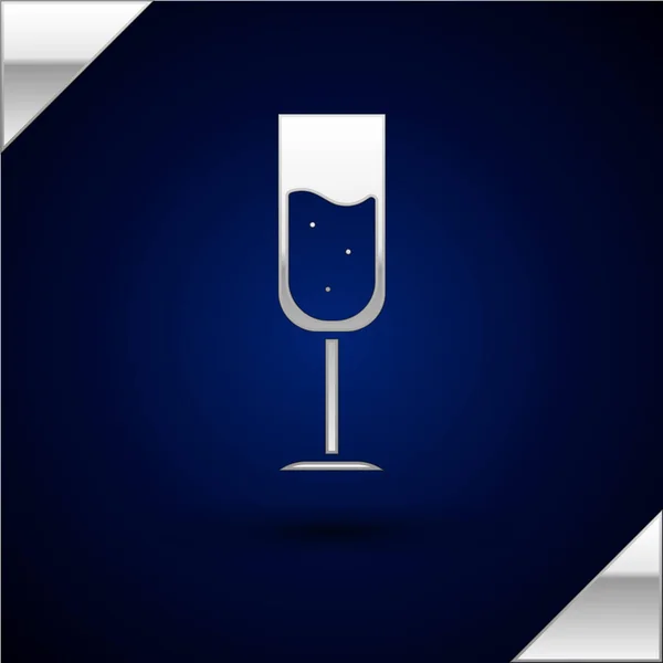 Срібний келих ікони шампанського ізольовано на темно-синьому фоні. Векторна ілюстрація — стоковий вектор