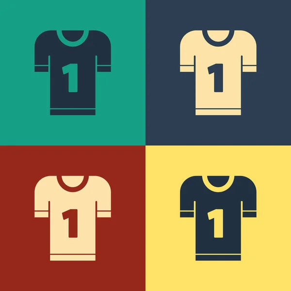 Ícone de camisola de futebol americano colorido isolado no fundo de cor. Sinal de uniforme de futebol. Desenho de estilo vintage. Ilustração vetorial —  Vetores de Stock