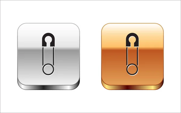Fekete Classic zárt acélbiztonsági PIN ikont izolált fehér háttér. Ezüst-arany négyzetgomb. Vektoros illusztráció — Stock Vector