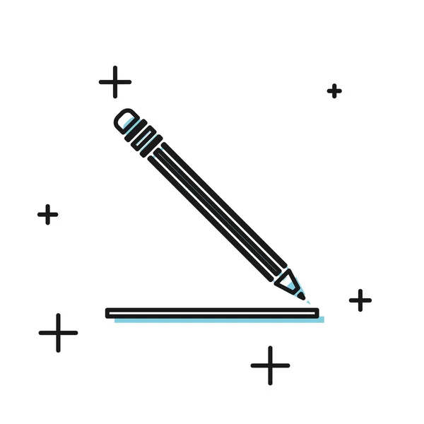 Schwarzer Bleistift mit Radiergummi und Liniensymbol auf weißem Hintergrund. Bildungszeichen. Zeichen- und Lehrwerkzeuge. Schulamtssymbol. Vektorillustration — Stockvektor