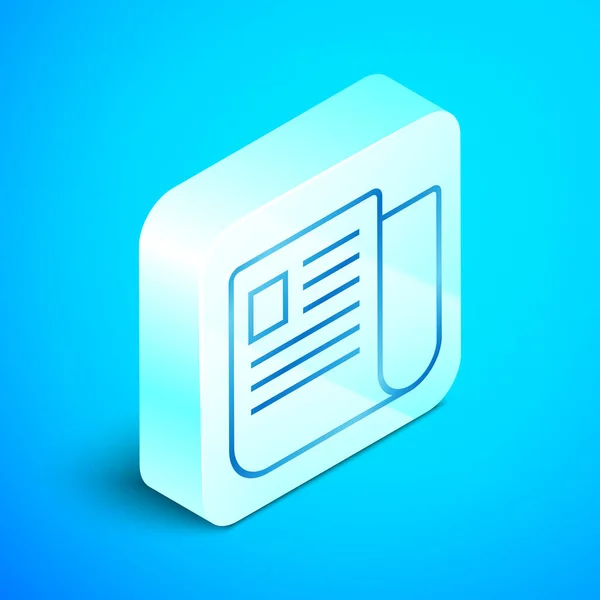 Isometric line File document icon isolated on blue background. Checklist icon. Business concept. Silver square button. Vector Illustration — Stock Vector