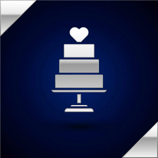 Pastel de boda de plata con icono del corazón aislado sobre fondo azul oscuro. Ilustración vectorial — Vector de stock