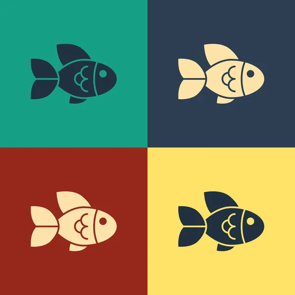 Kleur vis pictogram geïsoleerd op kleur achtergrond. Vintage stijl tekening. Vector illustratie — Stockvector