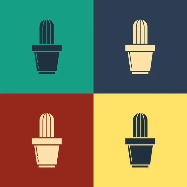 Färg kaktus och suckulent i Pot-ikonen isolerad på färg bakgrund. Växten växer i en kastrull. Kruk växt skylt. Vintage stil ritning. Vektor illustration — Stock vektor