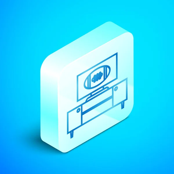 Isometrisk linje amerikansk fotboll på TV-program och stativ ikon isolerad på blå bakgrund. Silver fyrkantig knapp. Vektor illustration — Stock vektor