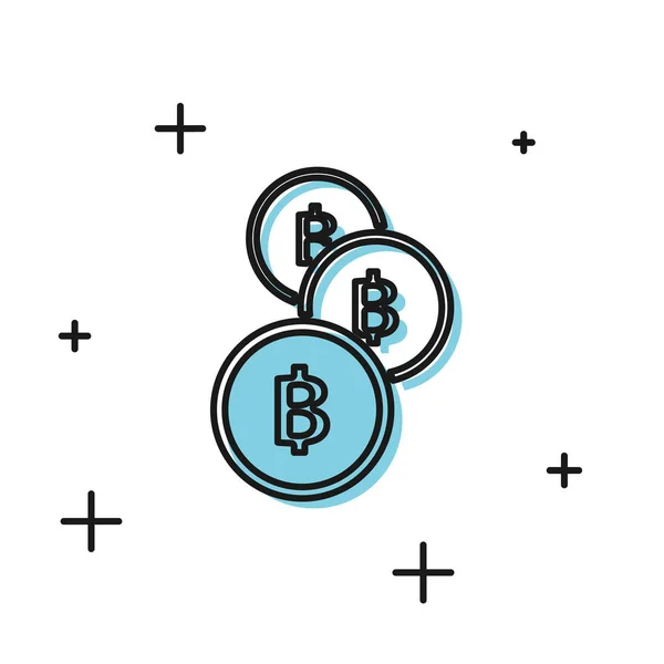 Zwarte Cryptogeld Coin Bitcoin pictogram geïsoleerd op witte achtergrond. Fysieke bit munt. Blockchain gebaseerde Secure crypto-valuta. Vector illustratie — Stockvector