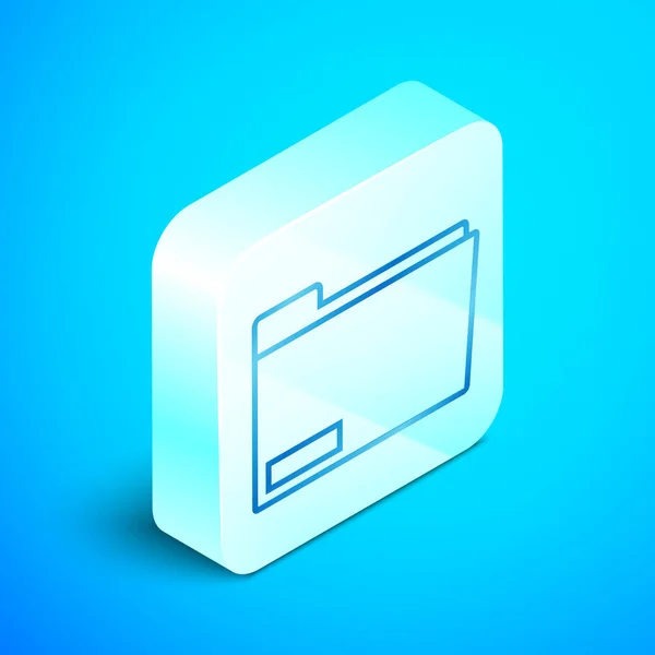 Isometric line Document folder icon isolated on blue background. Accounting binder symbol. Bookkeeping management. Silver square button. Vector Illustration — Stock Vector
