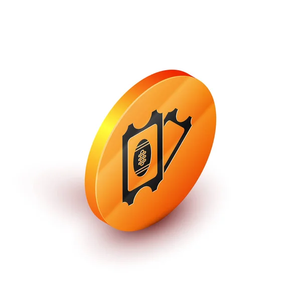 Isometrisk amerikansk fotbolls biljett ikon isolerad på vit bakgrund. Orange cirkel knapp. Vektor illustration — Stock vektor