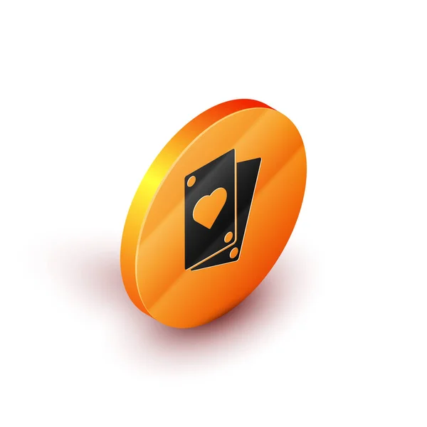 Icono de naipe isométrico aislado sobre fondo blanco. Botón círculo naranja. Ilustración vectorial — Archivo Imágenes Vectoriales
