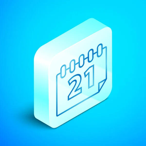 Isometric line Calendar icon isolated on blue background. Event reminder symbol. Silver square button. Vector Illustration — Stock Vector